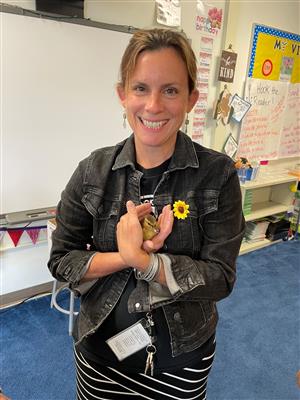 Mrs. Watson with a little chick